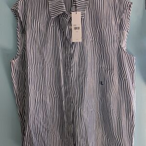 Womens Calvin Klein Over Sized Blue Striped Sleeveless Shirt